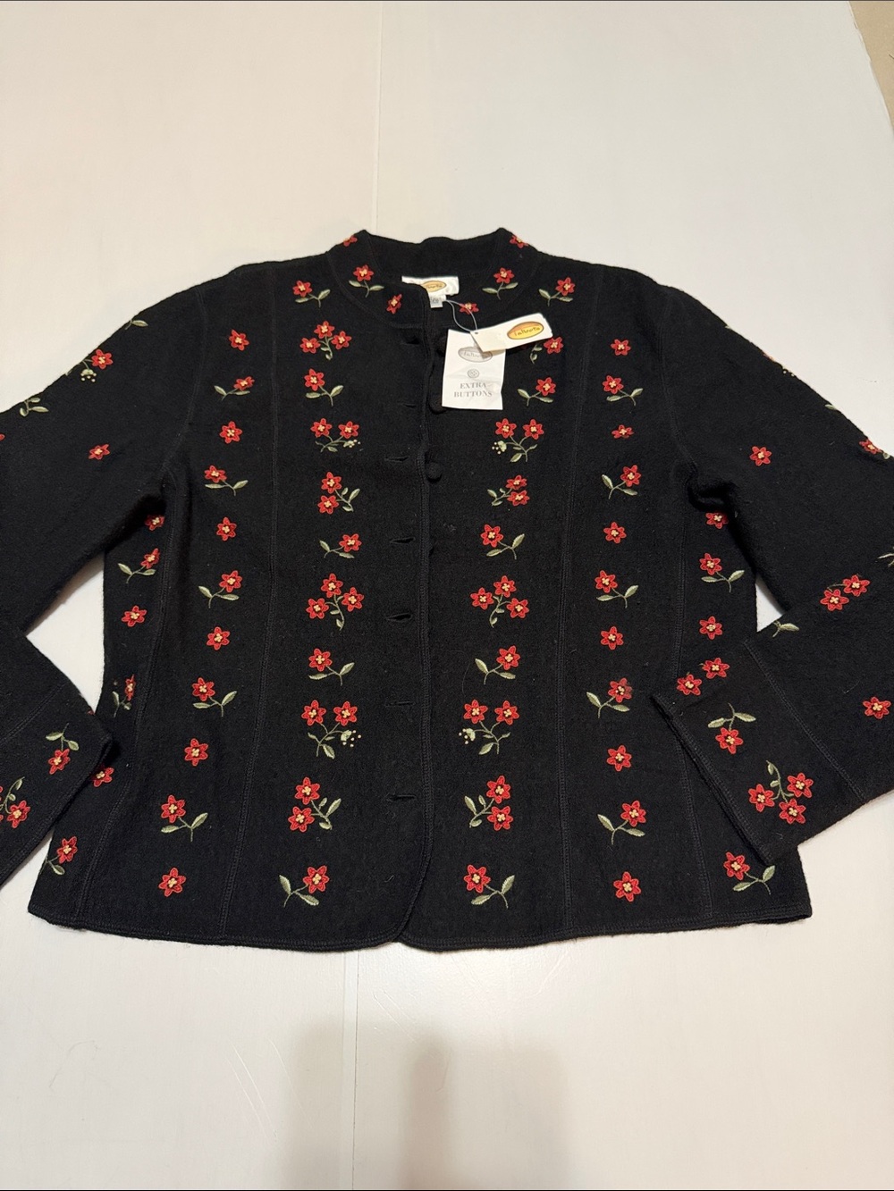 Talbots Black Floral Embroidered Button-Front Wool Jacket M NWT